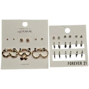 Forever 21 Lot of Pierced Earring Silver and Gold Toned Hoops and Studs